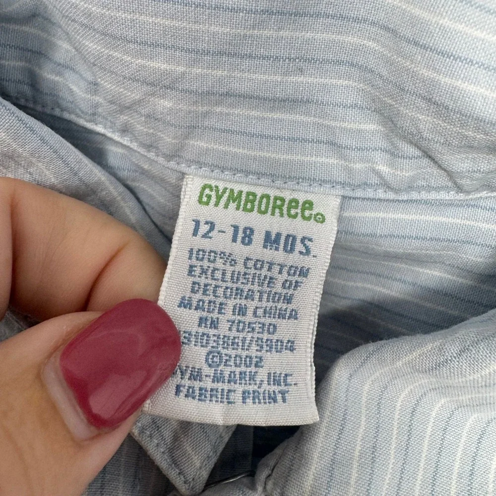 VTG Gymboree Romper Infant Boys 12-18‎ Months Blue Striped Snaps Baby One Piece